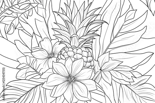 Wallpaper Mural Pineapple, Flowers, Leaves: Coloring Page Torontodigital.ca