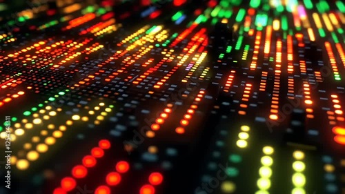 Wallpaper Mural Abstract Digital Data Stream: Glowing Grid of Red, Orange, Green Lights Torontodigital.ca