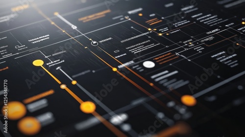 Abstract Futuristic Digital Interface Design: Network Flowchart Visualization