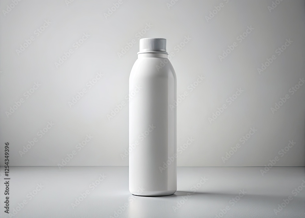 Ghostly white plastic bottle floats on a muted grey, a surreal minimalist study. Ghostly white plastic bottle floats on a muted grey, a surreal minimalist study.