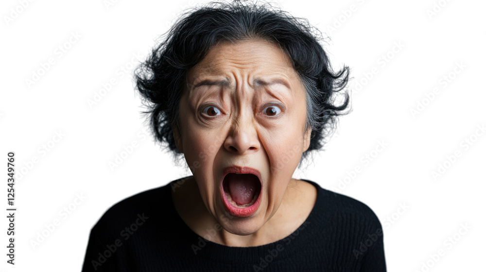 Elderly woman expressing shock on transparent background Elderly woman expressing shock on transparent background