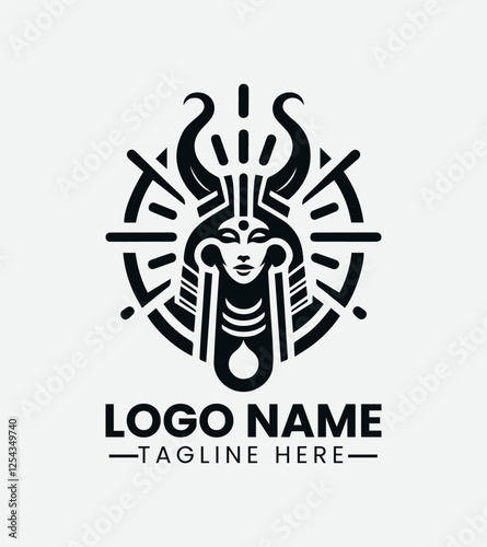 Hathor Goddess Logo Design, Egyptian Goddess Logo, Divine Feminine Logo, Ancient Egypt Logo, Mystical Goddess Logo