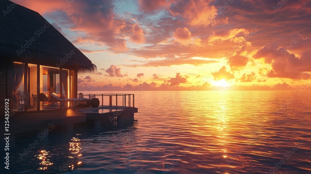 Luxury Overwater Bungalow Sunset in the Maldives Luxury Overwater Bungalow Sunset in the Maldives
