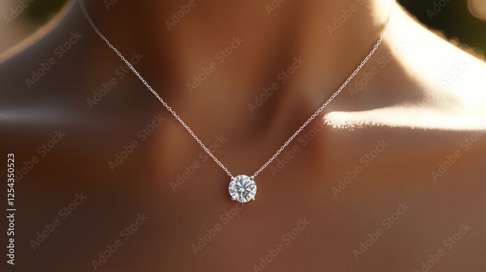 Fototapeta premium Close Up Of Silver Necklace On Tanned Skin
