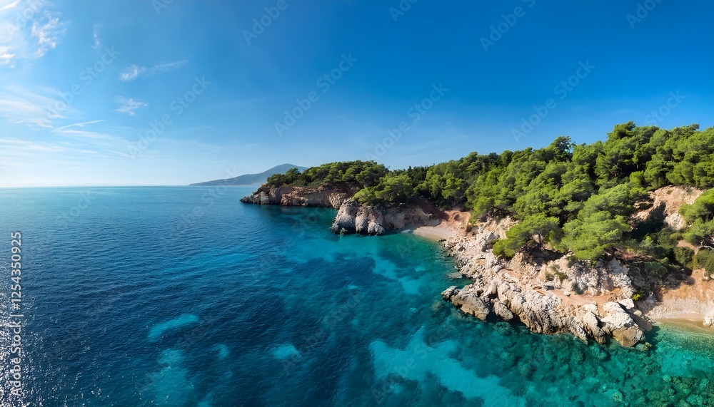 Fototapeta premium Dramatic Coastal Landscape with Jagged Rock Formations and Turquoise Waters