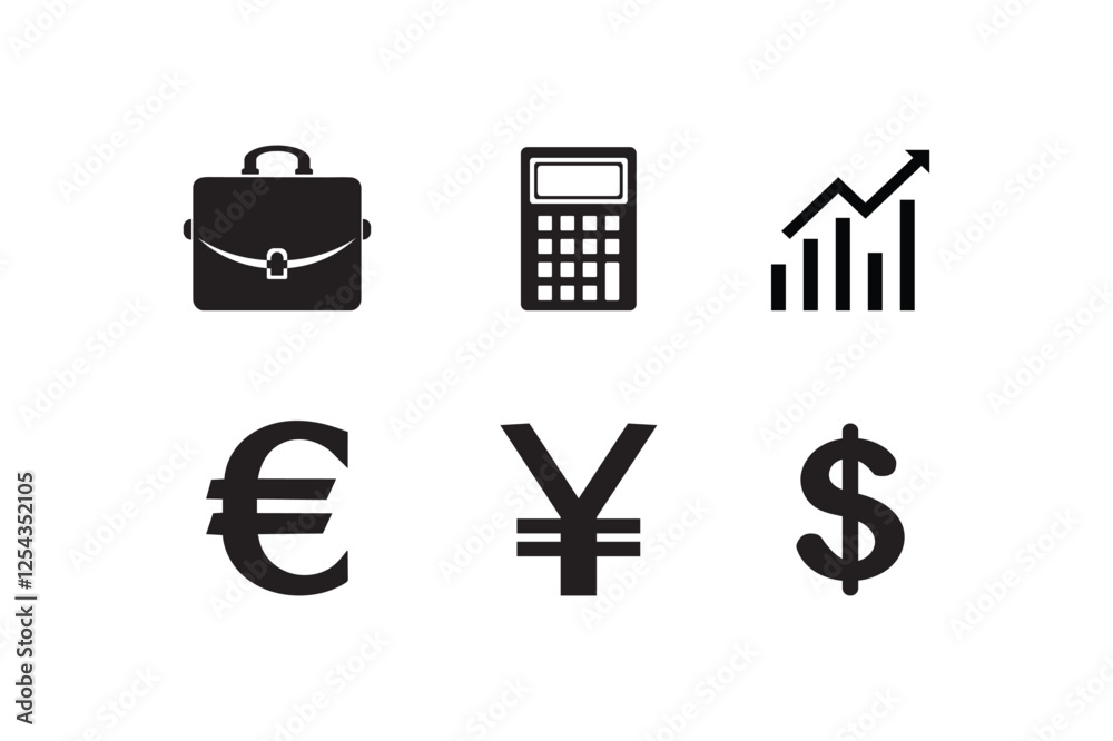 Business and Economy Icons vector set Money, Growth, and Accounting Symbols isolated illustration. Business and Economy Icons vector set Money, Growth, and Accounting Symbols isolated illustration.