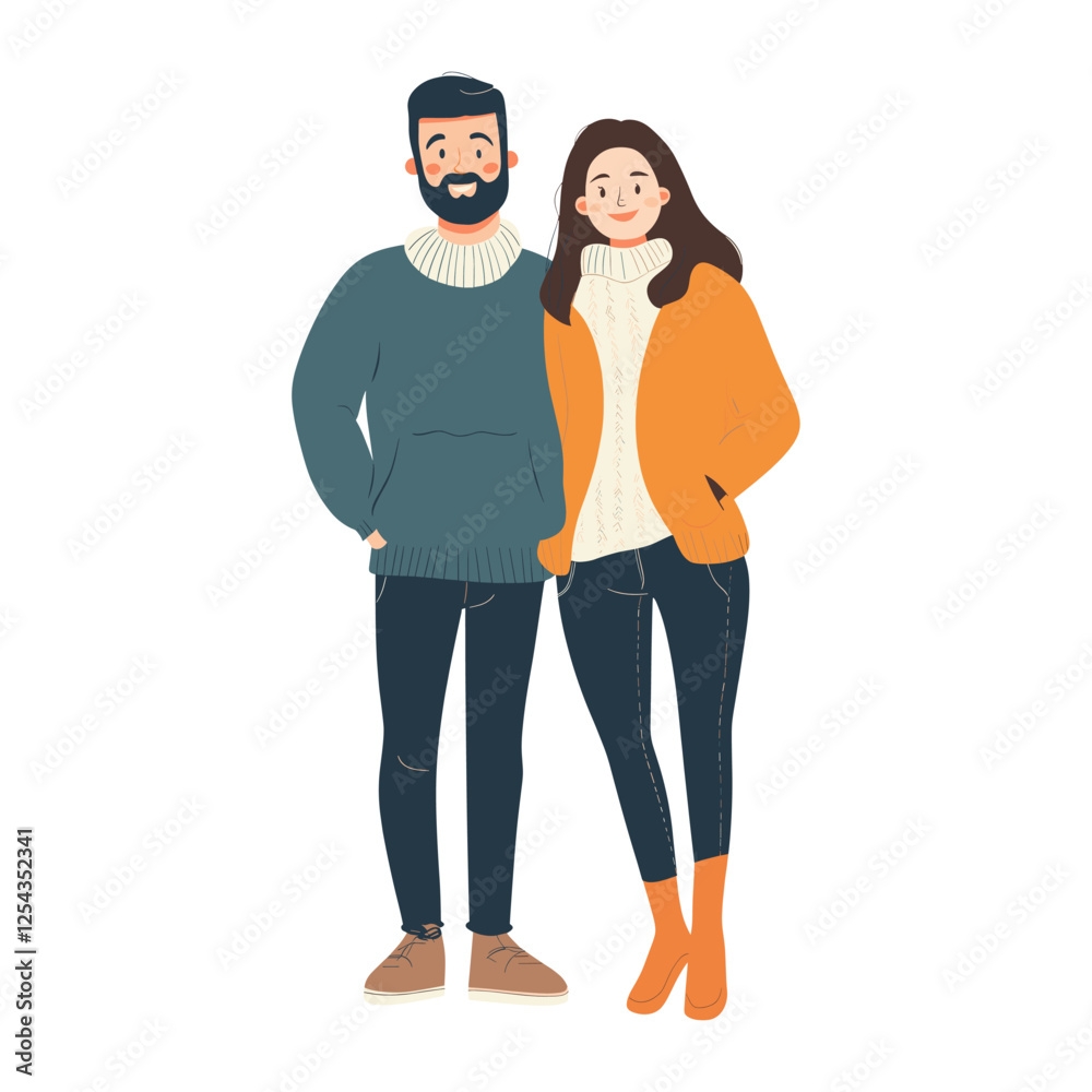 Fototapeta premium A happy couple illustration sweaters person vector
