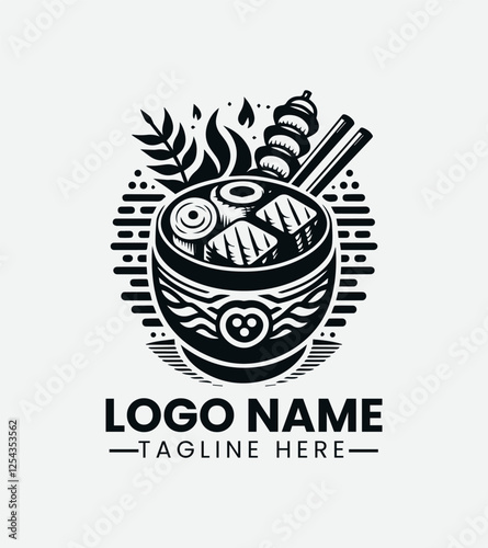 Yakimono Grill Logo Design, Japanese BBQ Logo, Grilled Japanese Food Logo, Yakitori Logo, Izakaya Logo