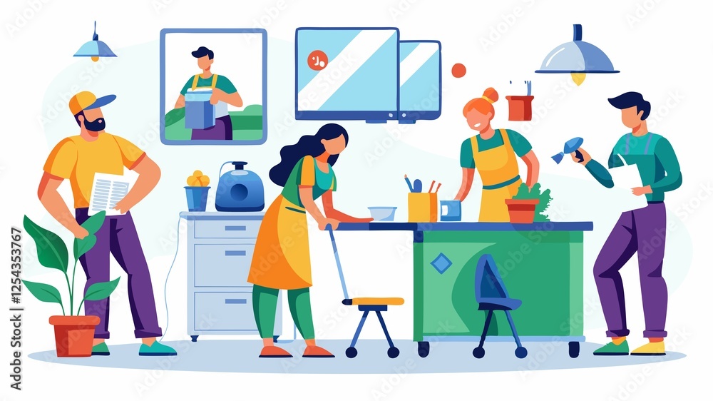 They clean and sanitize surfaces, including countertops, desks, and bathrooms. They clean and sanitize surfaces, including countertops, desks, and bathrooms.