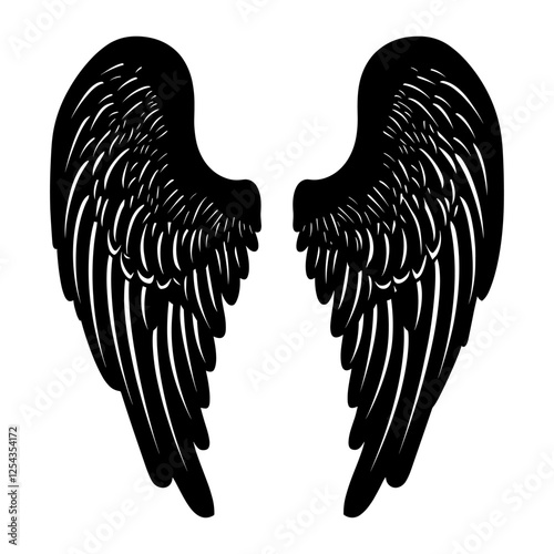 Simple angel wings linear illustration black art vector