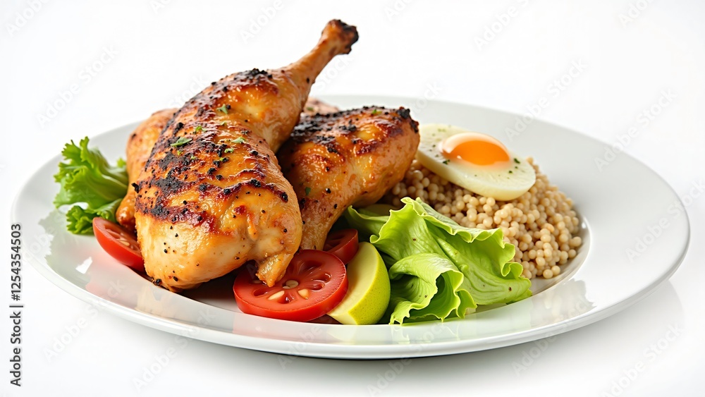 Grilled Chicken Legs with Couscous, Egg, and Salad - Healthy Meal Grilled Chicken Legs with Couscous, Egg, and Salad - Healthy Meal