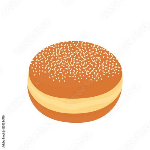 Golden Bomboloni illustration with soft texture, toppings and cream filling suitable for bakery promotions, dessert packaging or food design concepts