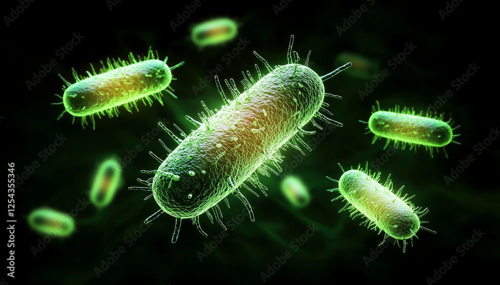 Fototapeta premium 3D illustration of bacteria on a background, microscopically sharpened. Generative AI.