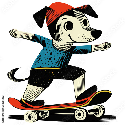 Dog play skateboard illustration character style vector