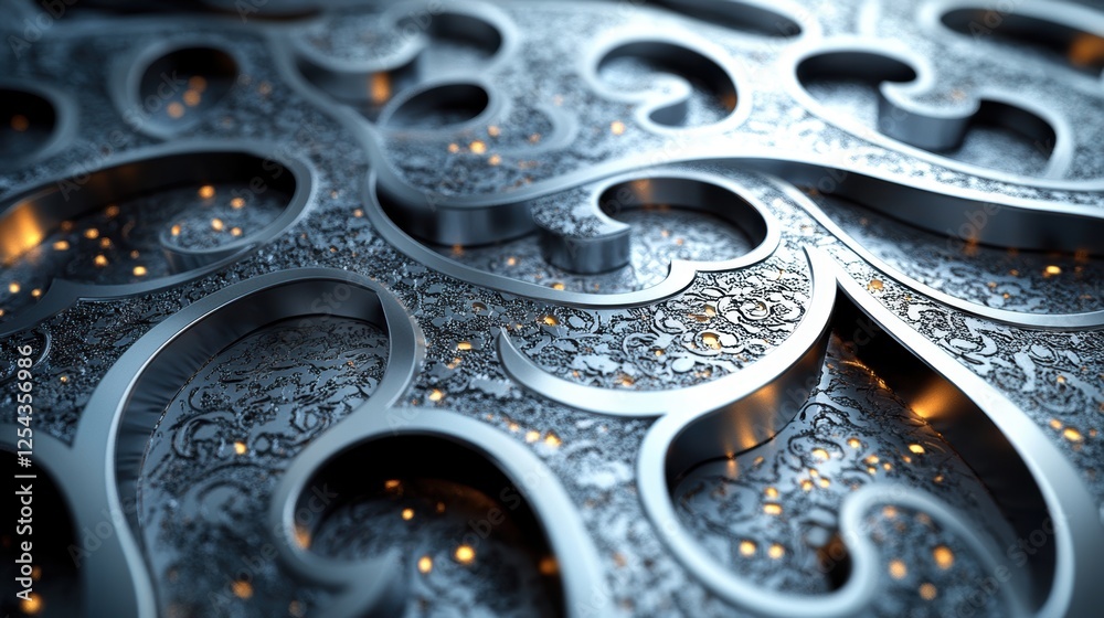 Intricate Metal Patterns with Carved Swirling Ornaments and Gleaming Finish Intricate Metal Patterns with Carved Swirling Ornaments and Gleaming Finish