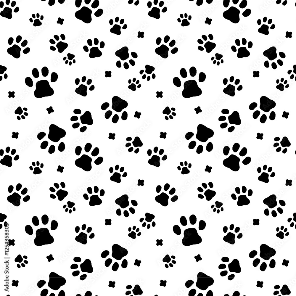 手書きの猫の足跡のシームレスパターンB 手描き 手書きの猫の足跡のシームレスパターンB 手描き