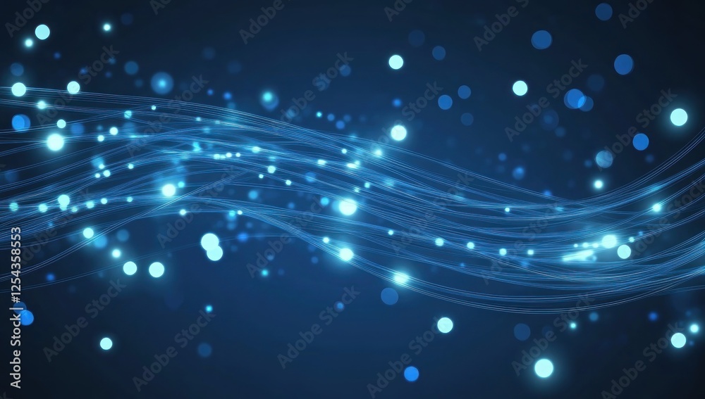 Obraz premium Abstract Blue Waves with Glowing Lights