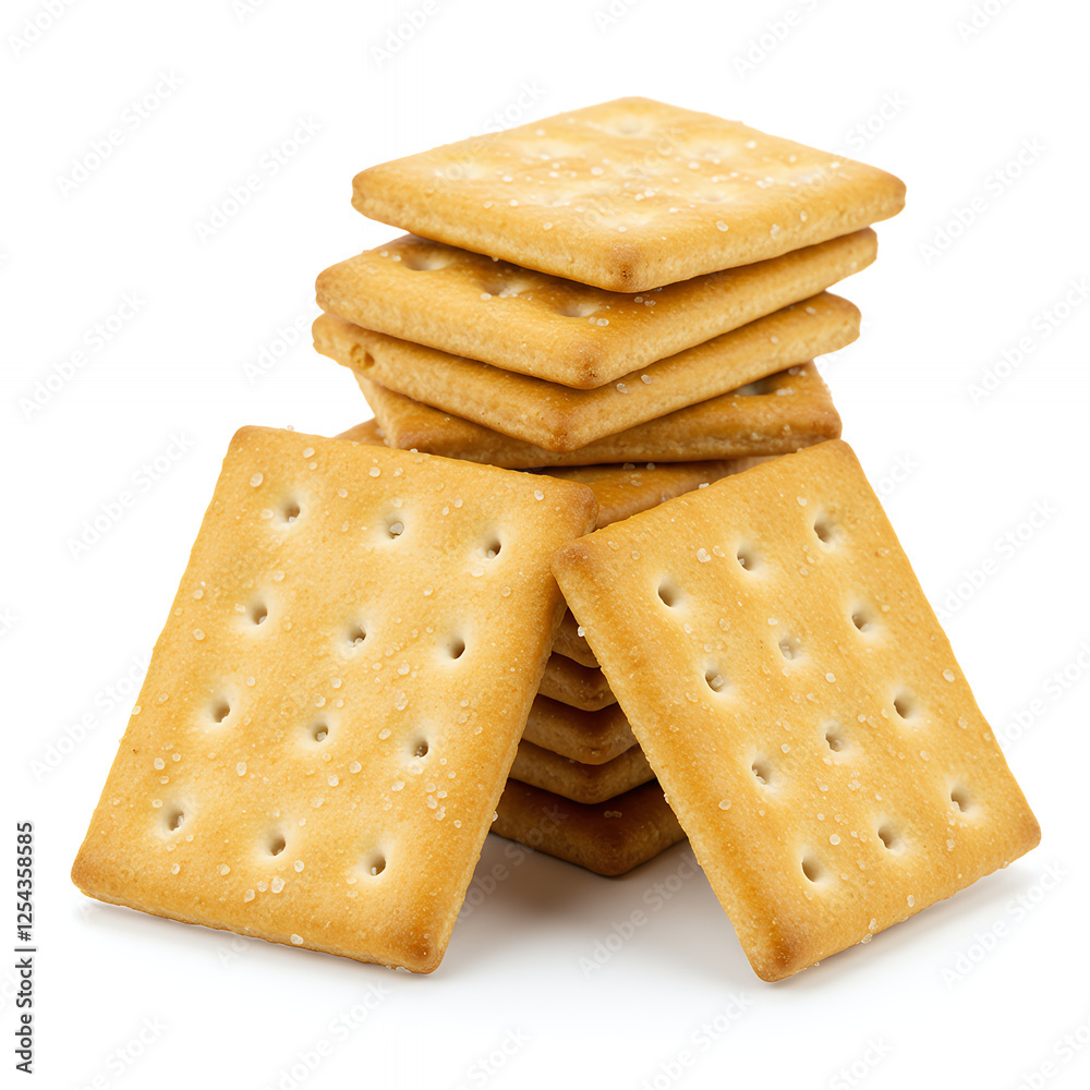 Stack of Delicious Salty Crackers on White Background Ready for Snacking Stack of Delicious Salty Crackers on White Background Ready for Snacking