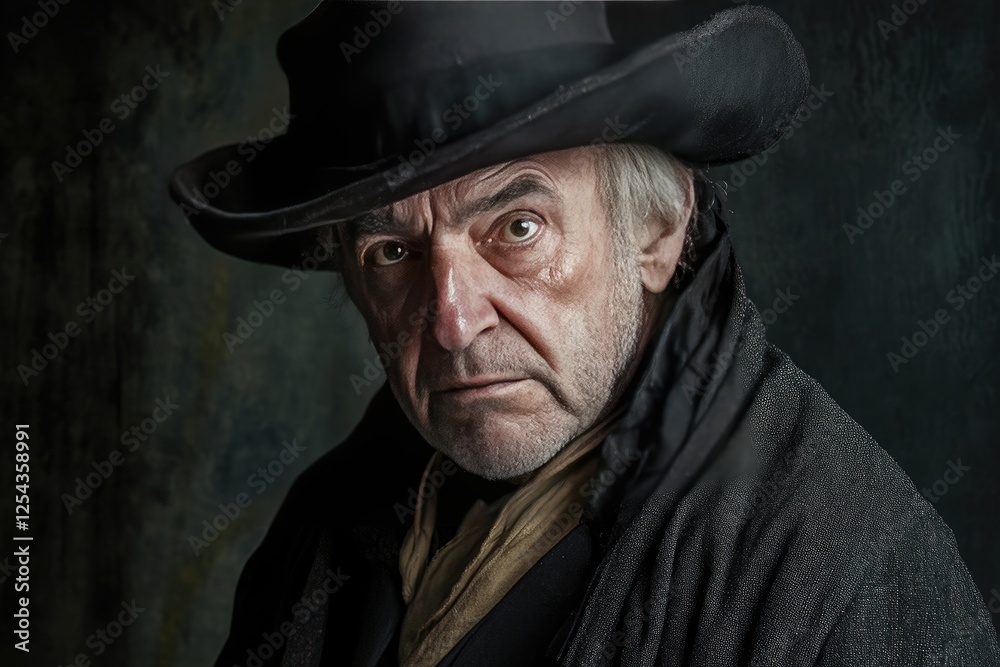 A weathered man wearing a wide brimmed hat A weathered man wearing a wide brimmed hat