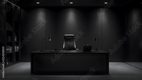 Wallpaper Mural Modern Black Office Interior with Desk and Bookcases Torontodigital.ca