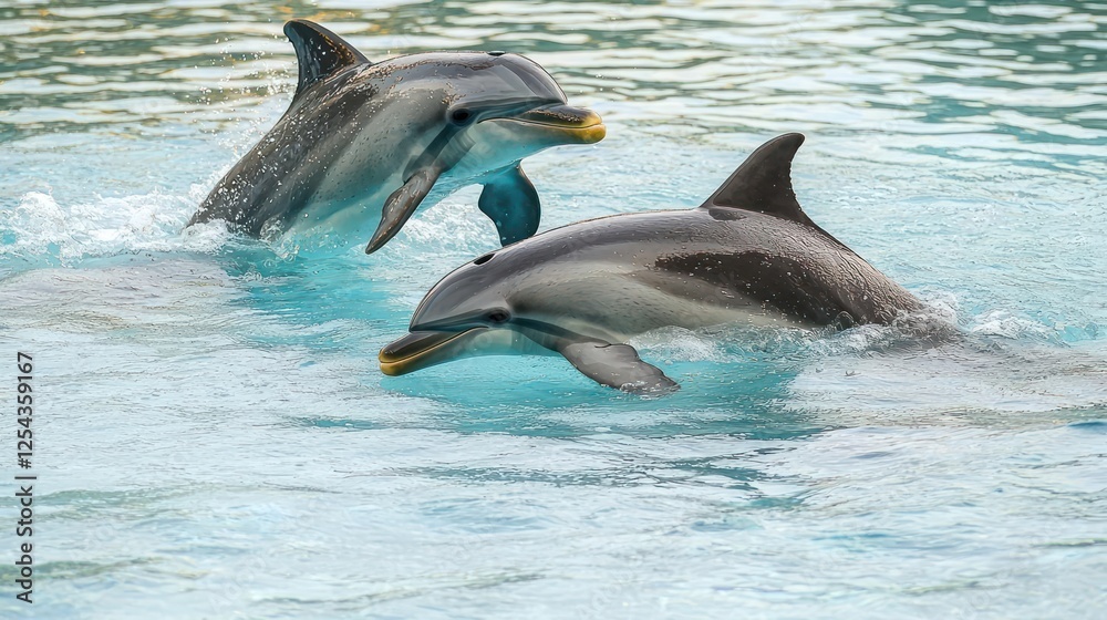 Fototapeta premium Three Dolphins Jumping in Water