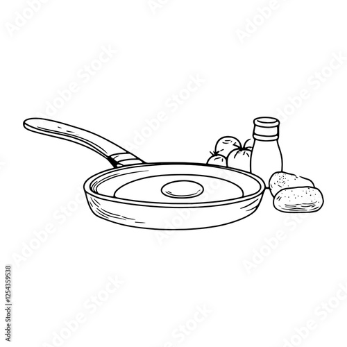 Pan with egg drawing line art vector