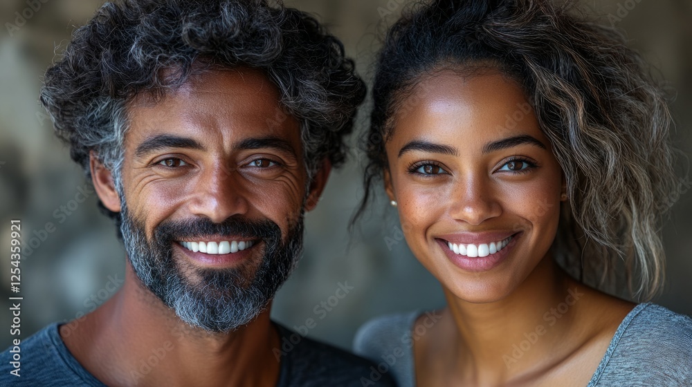 Multiracial individuals smiling warmly, radiating joy and connection in a vibrant, clean composition Multiracial individuals smiling warmly, radiating joy and connection in a vibrant, clean composition