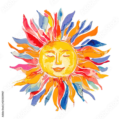 vectorYellow sun illustration watercolor painting