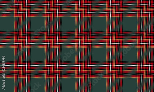 Seamless plaid pattern, green, red, yellow, white, and black, suitable for designing clothes, skirts, and pants, creating a stunning and modern look.