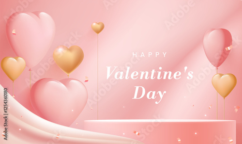 Valentine's Day banner design flesh color and gold love balloons