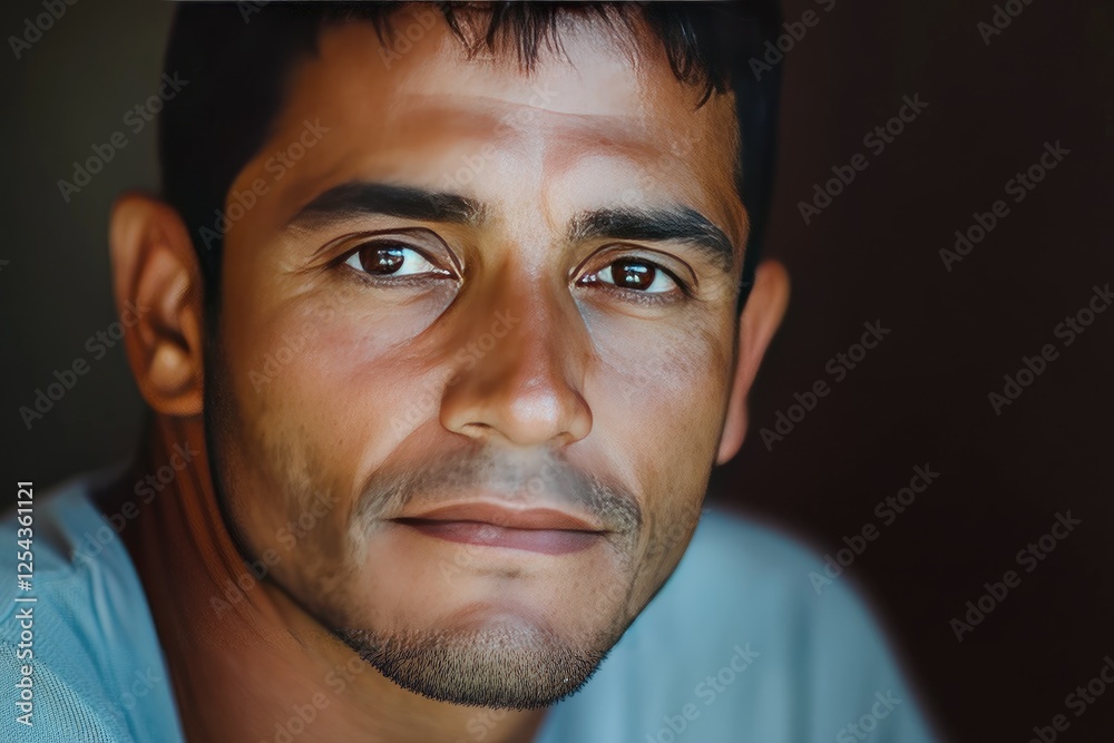 Fototapeta premium A Young Mans Close Up Portrait Shows His Face
