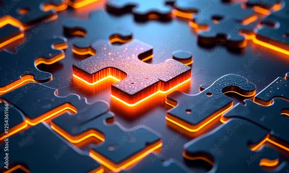 Glowing puzzle piece solution, abstract background, problem-solving concept, website banner