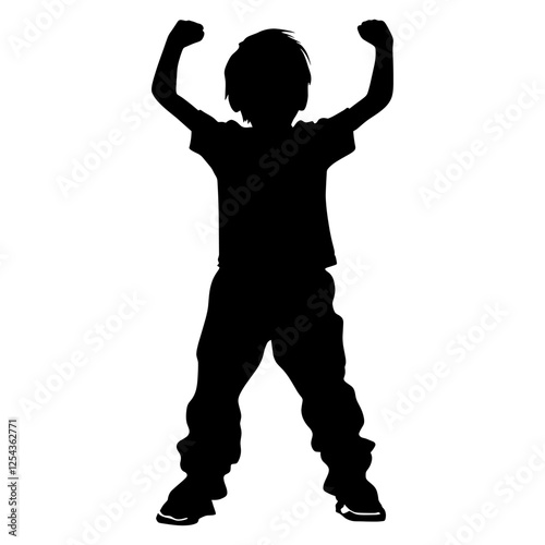 Boy cheering happy silhouette illustration black vector