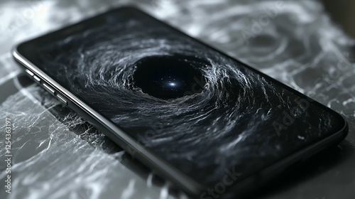Gadget Addiction Concept - Smartphone Screen Transforming into a Swirling Black Hole - Digital Dependency and Technology Overuse - Generative AI
