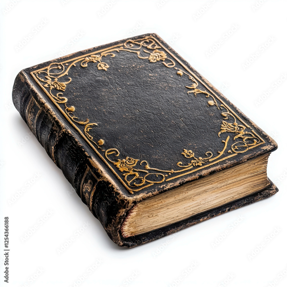 Worn Out Leather Bound Book with Intricate Gold Embellishments and Vintage Appearance Worn Out Leather Bound Book with Intricate Gold Embellishments and Vintage Appearance