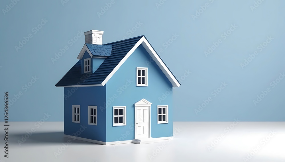 Minimalist Blue House Illustration on Light Blue Background for Real Estate Minimalist Blue House Illustration on Light Blue Background for Real Estate