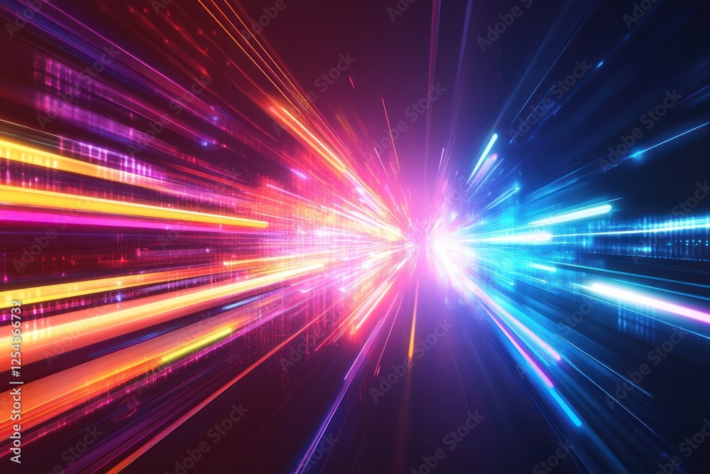 Vibrant abstract light streaks radiating from the center, creating a sense of motion and energy in a digital space Vibrant abstract light streaks radiating from the center, creating a sense of motion and energy in a digital space