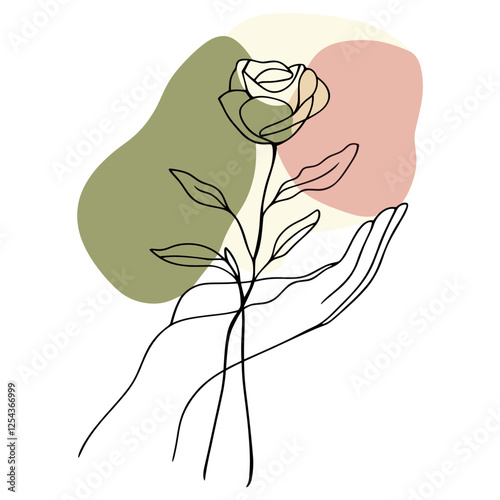 Abstract hand holding rose line art illustration minimalist drawing vector