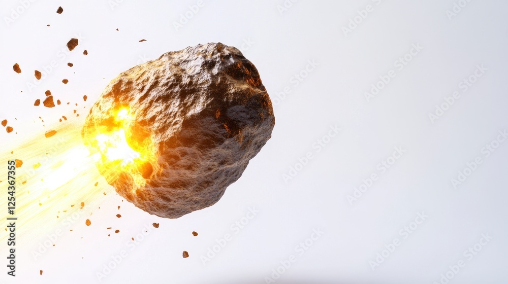 Flaming Asteroid Impact Against White Background Flaming Asteroid Impact Against White Background
