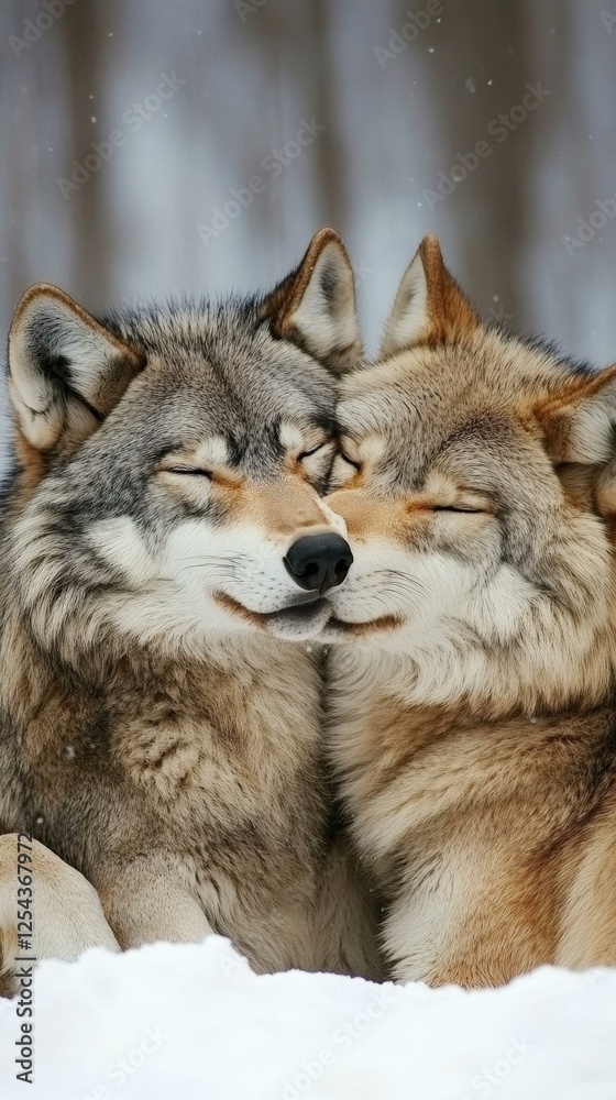 Naklejka premium Wolves Huddle in Snow