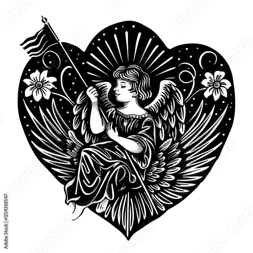 Angel holding flag angel art illustration vector
