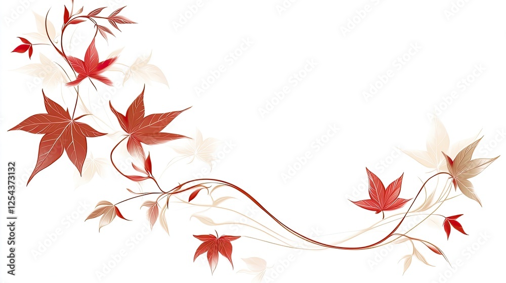 Flowing maple leaves as a frame border, isolated with negative space for layouts Flowing maple leaves as a frame border, isolated with negative space for layouts