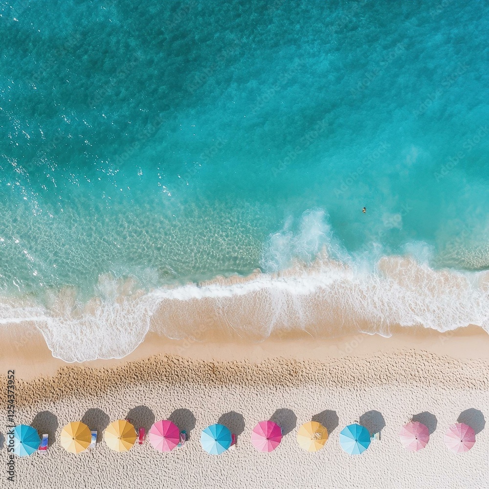 Fototapeta premium Beach Umbrellas Aerial View