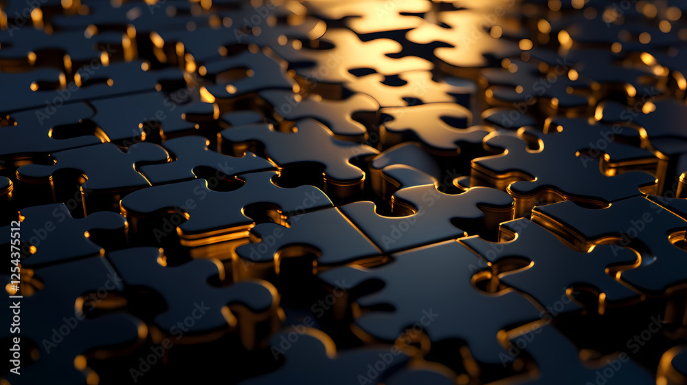 Obraz premium Black Puzzle Pieces with Shadow and Light Effects