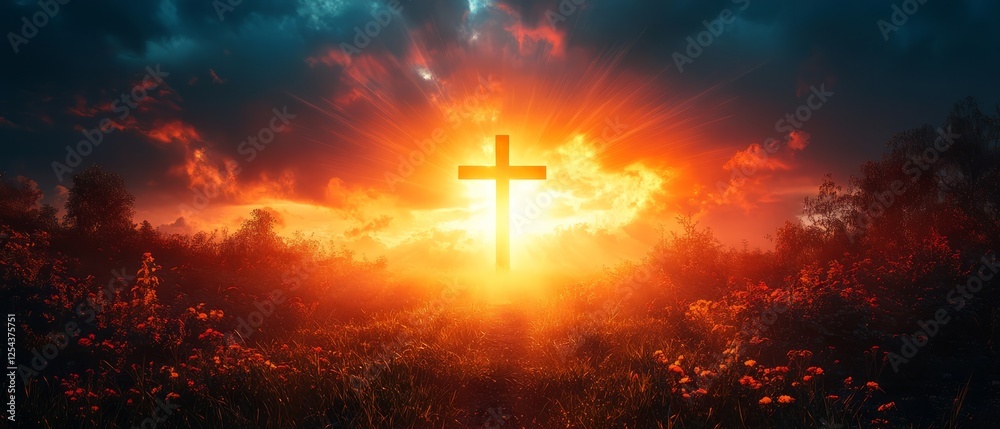 Fototapeta premium Radiant Cross In Golden Sunset