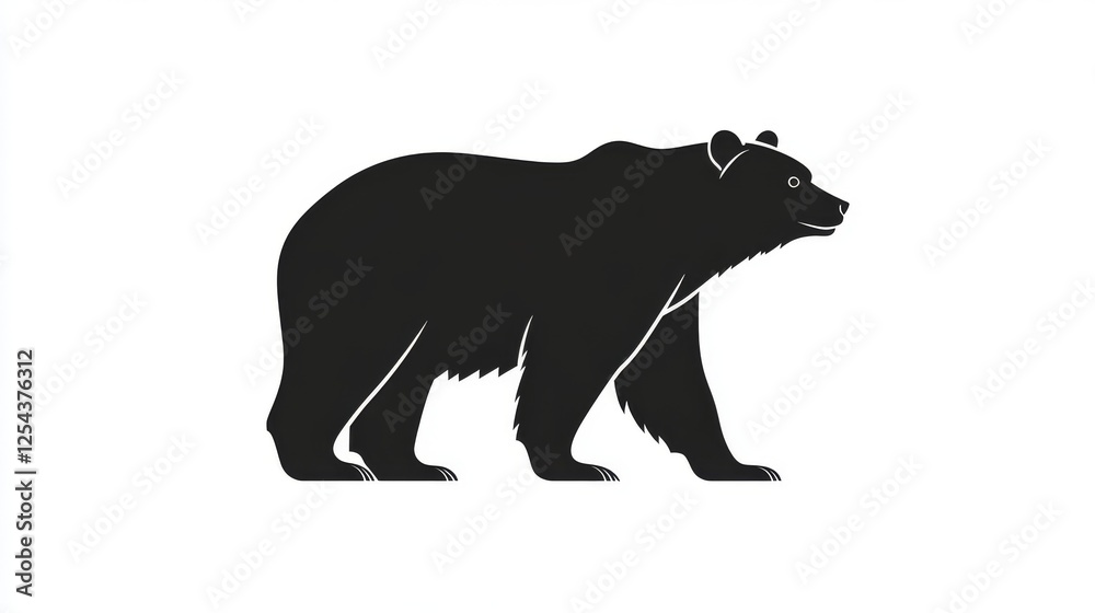Fototapeta premium 83.A sleek black bear silhouette in vector style, isolated on a white background. The bear is captured in a simple, clean outline, making it perfect for use as a modern logo or icon. The minimalist