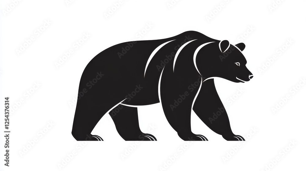 Fototapeta premium 83.A sleek black bear silhouette in vector style, isolated on a white background. The bear is captured in a simple, clean outline, making it perfect for use as a modern logo or icon. The minimalist