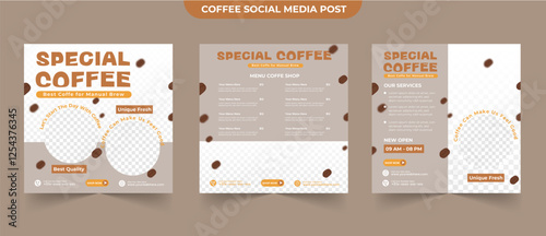 Delicious hot and iced coffee roasted bean brewing manual latte social media post template