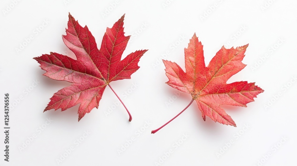 Maple leaves falling against a clean white background Maple leaves falling against a clean white background