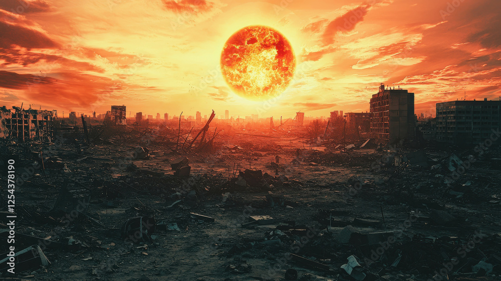 Glowing Horizon After Nuclear War on a Devastated Earth with Destruction and Ruins Glowing Horizon After Nuclear War on a Devastated Earth with Destruction and Ruins
